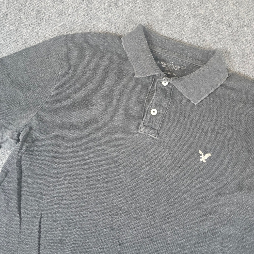 American Eagle Outfitters Mens Classic Fit Gray Short Sleeve Polo Shirt LT‎